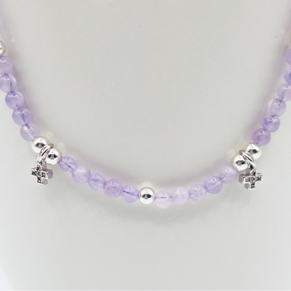 LAVENDER jade necklace with cz cross connectors - Picture 5 of 10